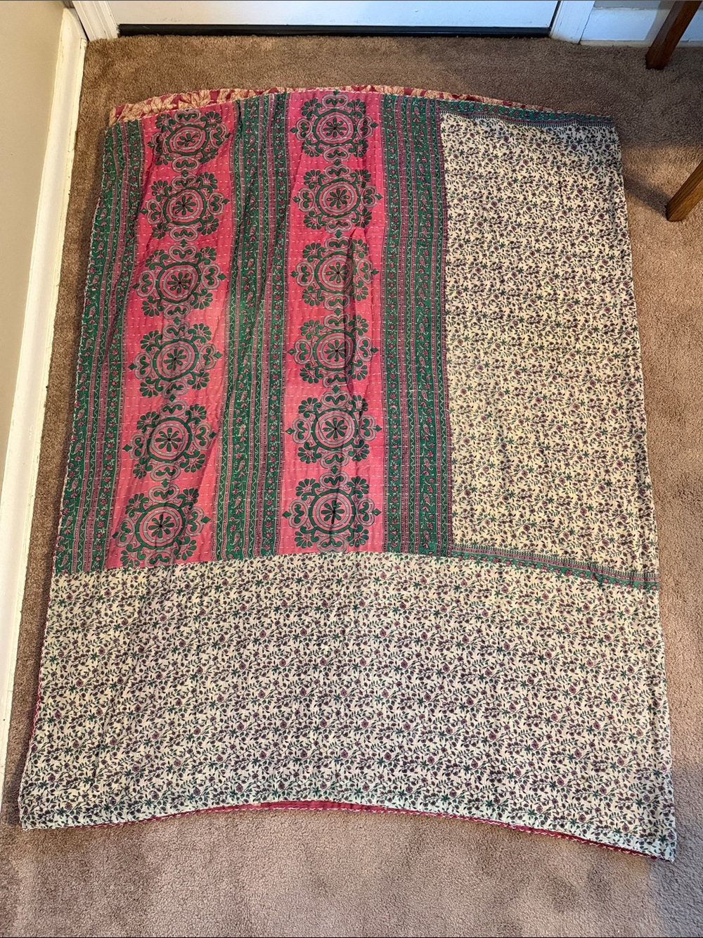 Handstitched Kantha Quilt Double Sided